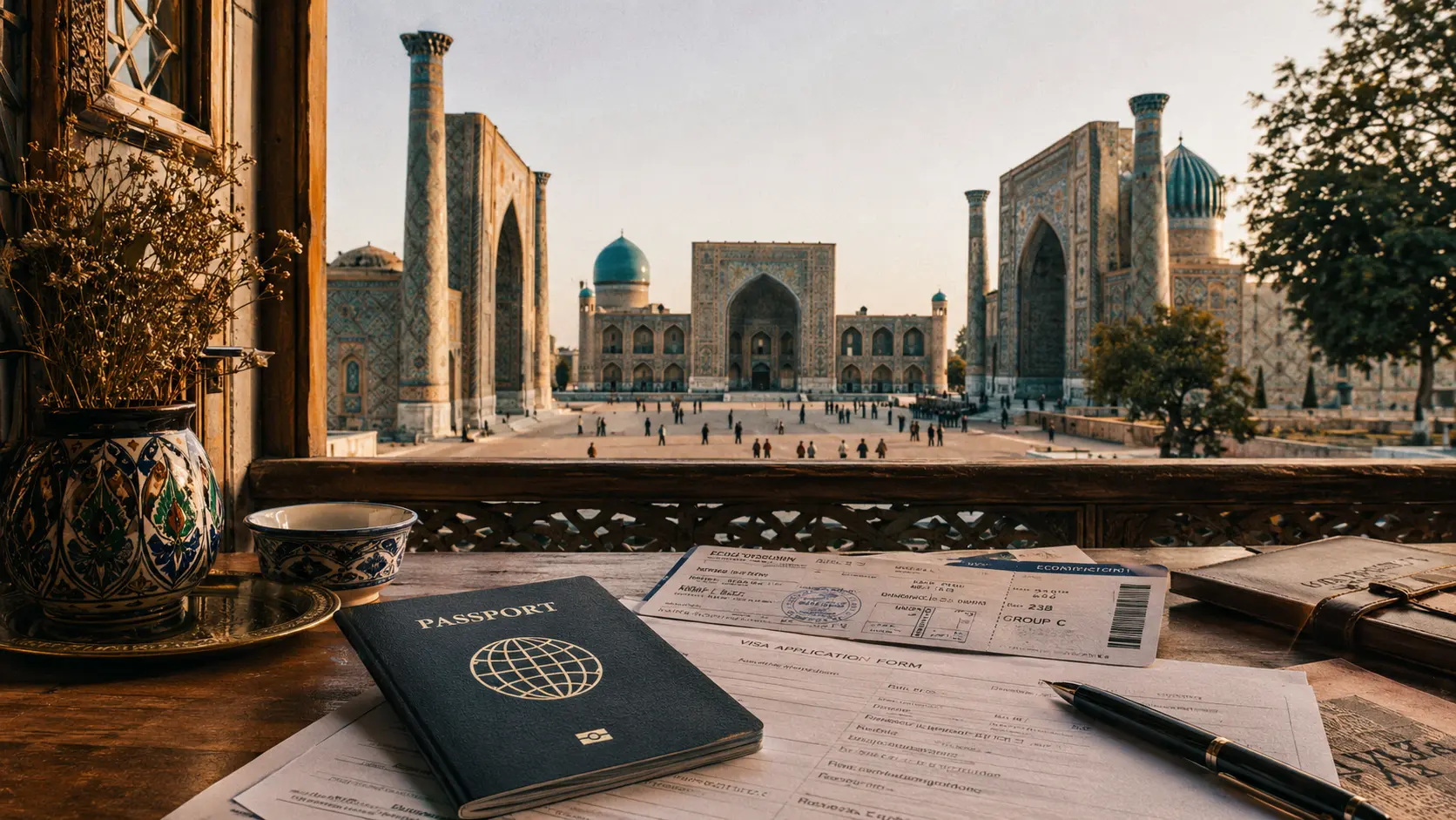 Documents required for Uzbekistan e Visa application 2026 with passport, digital photo, online form, and travel checklist
